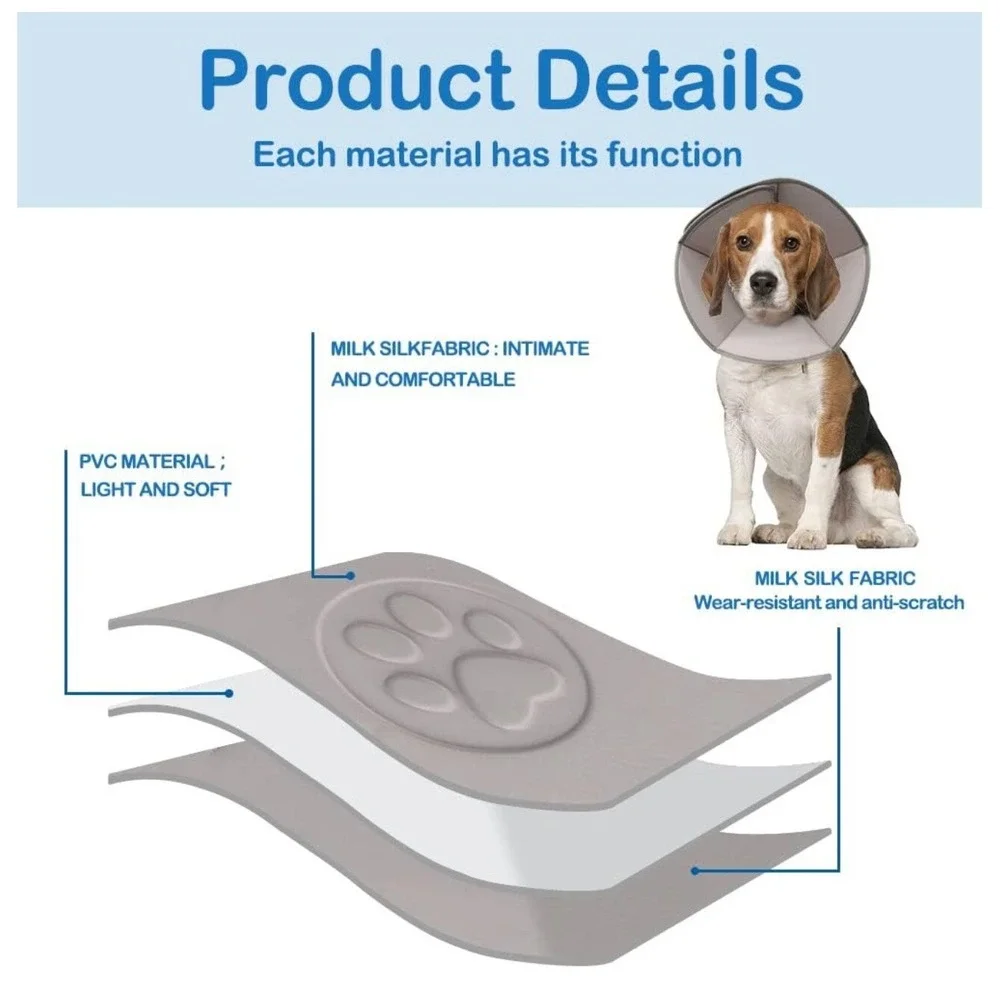 New‎ Soft Dog Cone Collar - Pet Recovery Cone - Large (Gray)